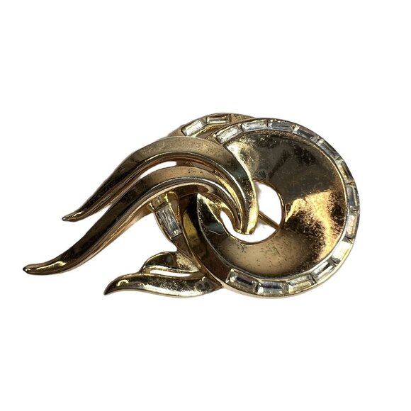 Vtg Alfred Philippe Crown Trifari Brooch Baguette Rhinestone Accents Pre-1955 - Picture 2 of 8